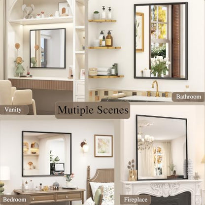 Black Framed Bathroom Mirror for Over Sink 55x36