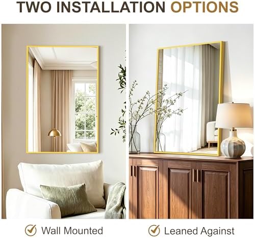 Rectangular Bathroom Mirror, 30"x20" Gold Metal Framed Vanity Mirror