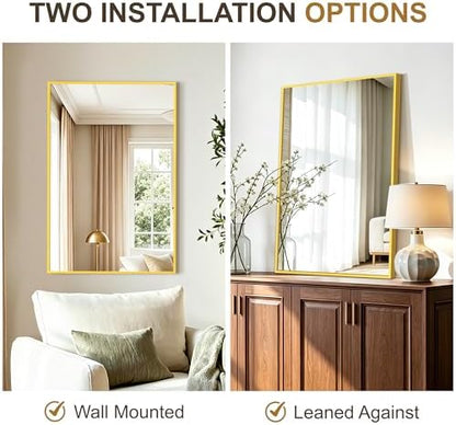 Rectangular Bathroom Mirror, 30"x20" Gold Metal Framed Vanity Mirror