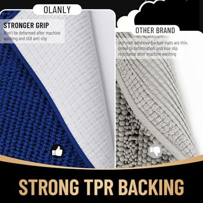 OLANLY Thick Chenille Toilet Rugs U-Shaped 24x20, Absorbent Bath Mat, Navy