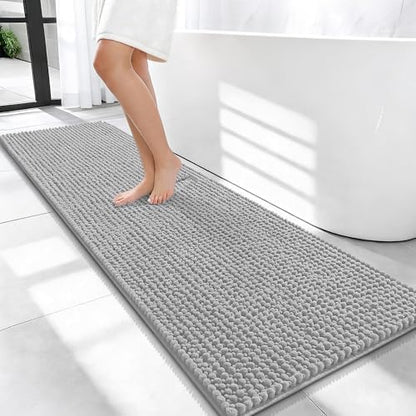 OLANLY Thick Chenille Bathroom Runner Rugs Mats 59x20, Light Grey