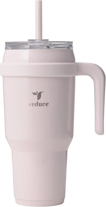 REDUCE Cold1 40 oz Tumbler with Handle - Vacuum Insulated Stainless Steel Water Bottle for Home, Office or Car, Reusable Mug with Straw or Leakproof Flip Lid, Keeps Drinks Cold All Day- Gloss Cotton