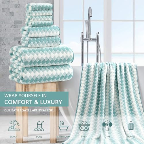 8 Piece Bathroom Towel Set Aqua |2 Oversized Large Bath Towels Sheet,2 Hand Towels and 4 Washcloths| 600GSM Ultra Soft Luxury Premium Towel Set Highly Absorbent Quick Dry Hotel Towel Collection