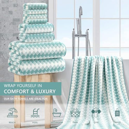 8 Piece Bathroom Towel Set Aqua |2 Oversized Large Bath Towels Sheet,2 Hand Towels and 4 Washcloths| 600GSM Ultra Soft Luxury Premium Towel Set Highly Absorbent Quick Dry Hotel Towel Collection