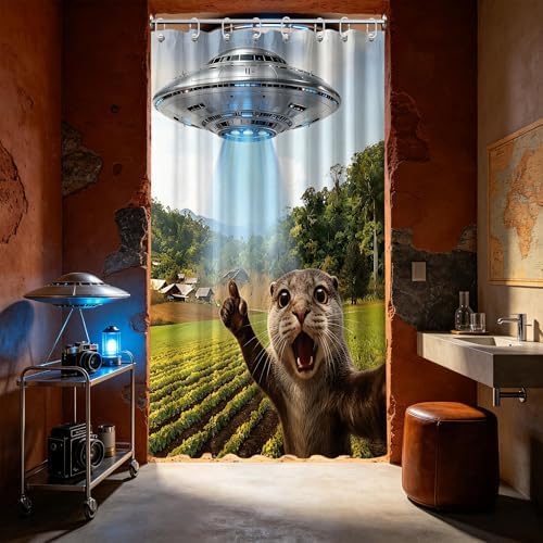 Small Stall Narrow Shower Curtain 36 x 72 Inch Funny Otter Stand Up Cute Animal Shower Curtains for Rv Camper Bathroom Decor Sets, Waterproof Cloth Fabric with Hooks