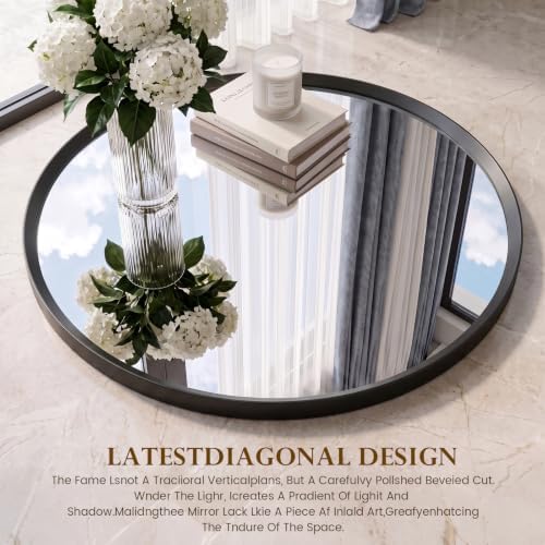30 inch Black Round Bathroom Mirror,Circle Mirror