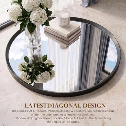 30 inch Black Round Bathroom Mirror,Circle Mirror