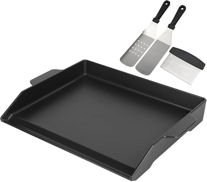 BBQ Future Universal Griddle for Gas Grill with spatula set, 18" x 14" Nonstick Cast Iron Outdoor Gas Grill Griddle Insert, Large BBQ Flat Top Plate fits Electric/Stove Accessories