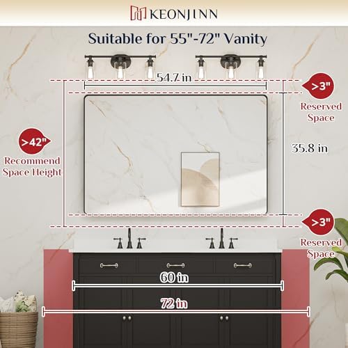Keonjinn 55 x 36 Inch Brushed Nickel Bathroom Mirror, Tempered Glass