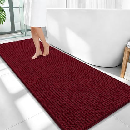 OLANLY Thick Chenille Bathroom Runner Rugs Mats 59x24, Burgundy