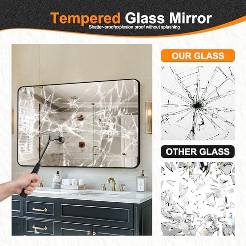 Delma Bathroom Vanity Mirror, Black Framed Mirror for Over Sink, 50x30