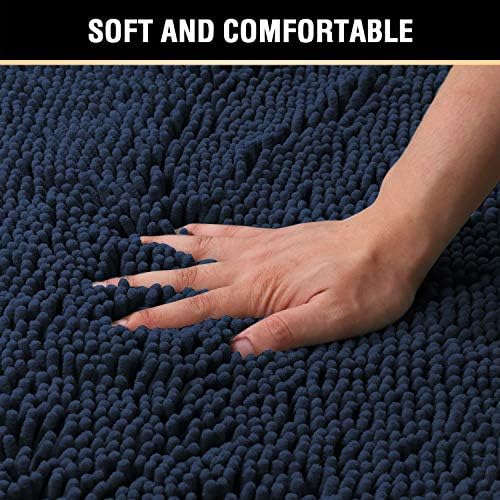 H.VERSAILTEX Bath Mats Non Slip for Bathroom Rugs Soft, Absorbent, Shaggy Microfiber,Machine-Washable Dry Fast Bedroom Area Rugs Perfect for Door Mat (32"x 20" and 20" x 20" U Shape, Navy)