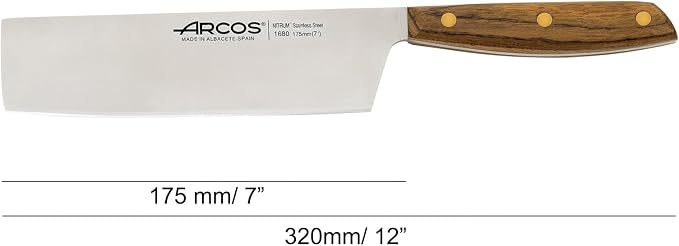Arcos Usuaba Knife 7 Inch Stainless Steel. Japanese Kitchen Knife for Fish, Meat and Vegetables. Ovengkol Wood Handle 100% natural FSC and 175mm Blade. Series Nordika. Color Brown.