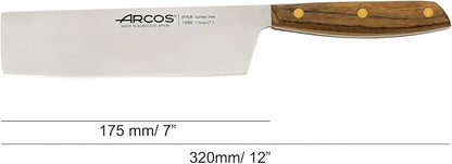 Arcos Usuaba Knife 7 Inch Stainless Steel. Japanese Kitchen Knife for Fish, Meat and Vegetables. Ovengkol Wood Handle 100% natural FSC and 175mm Blade. Series Nordika. Color Brown.