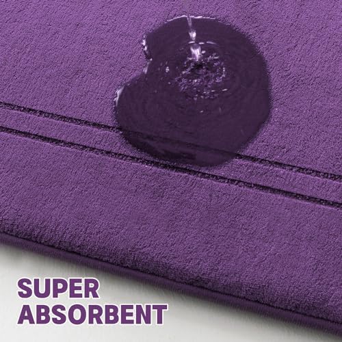 YIHOUSE Memory Foam Bath Mat Set, Bathroom Rugs Sets 3 Pieces, Non Slip Bath Mats for Bathroom, Super Soft and Water Absorbent Bath Rug Set, Machine Washable U Shape Toilet Rug,Purple