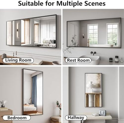 Koonmi Bathroom Mirror for Wall, 24"x48" Black Bathroom Mirror for Over Sink, Shatterproof Tempered Glass Vanity Mirror with Anti-Rust Aluminum Alloy Frame, Hang Horizontally or Vertically