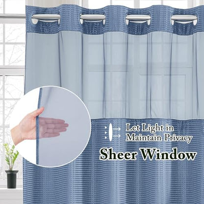 Gibelle No Hook Cloth Moonlight Blue Shower Curtain with Liner, 72x74