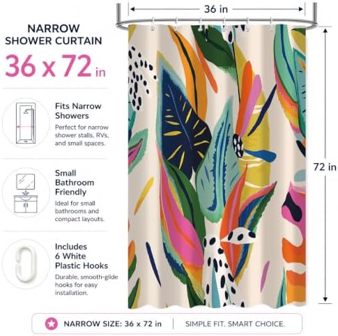 Colorful Abstract Shower Curtain, Floral Boho Modern Asthetic Plant Bathroom Curtain, Waterproof Polyester Fabric Shower Curtain Set with Hooks 36x72 Inch