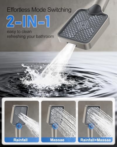 Woindo 4 Function Shower Faucet Set 12" Rain Shower Head/6'' Side Shower Head and 3 Setting Handheld Ceiling Mount Push Button Diverter Complete Rainfall Round Shower System Included Valve Trim Kit