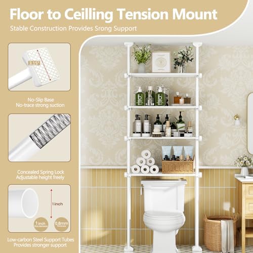 Over The Toilet Storage Shelf No Drill 4-Tier Adjustable Bathroom Organizer