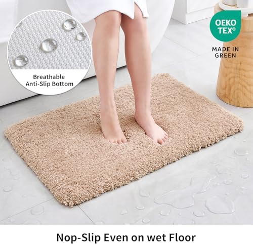 Disolla Beige Bathroom Rug 24x36 - Non-Slip Plush Thick Bath Mat, Highly Absorbent & Ultra Soft Fluffy Floor Mat, Machine Washable for Shower and Tub