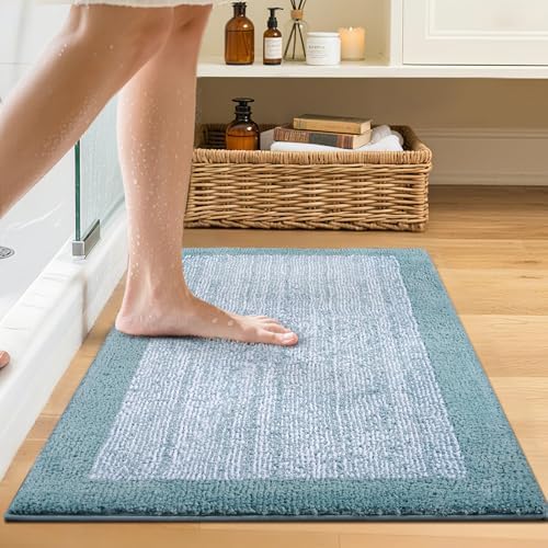 Bathroom Rugs 24x17 Non Slip Washable, Soft Absorbent Bath Mat Dusty Blue