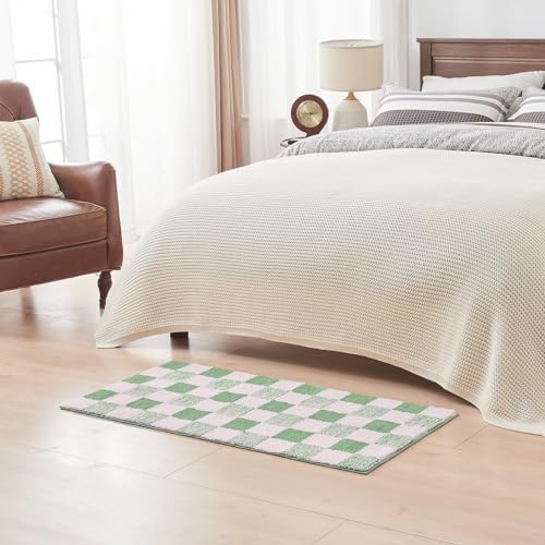 CozeCube Sage Green Checkered Bath Mat 36"x24" Non Slip Washable Rug