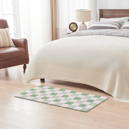 CozeCube Sage Green Checkered Bath Mat 36"x24" Non Slip Washable Rug