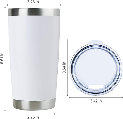 DOMICARE 20oz Stainless Steel Tumbler Bulk with Lid, Double Wall Vacuum Insulated Travel Mug, Powder Coated Coffee Cup, Powder White, 1 Pack
