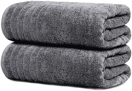 Tens Towels 2 Piece Extra Large Bath Sheets 35 x 70 Inches, Dark Grey