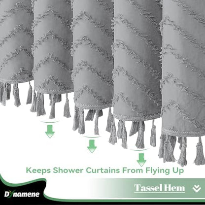 Dynamene Boho Farmhouse Fabric Shower Curtain Tufted Chevron 72"x72" Grey