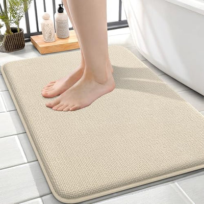 OLANLY Thick Memory Foam Small Bathroom Rug 24x16, Absorbent Bath Mat, Sand