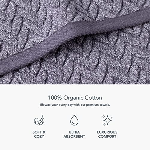 Texere 100% Organic Cotton Jacquard 650 GSM Premium Bath Towel Sets - Extra Absorbent Quick Dry and Soft (Cable, Granite, 2 Bath Towels)