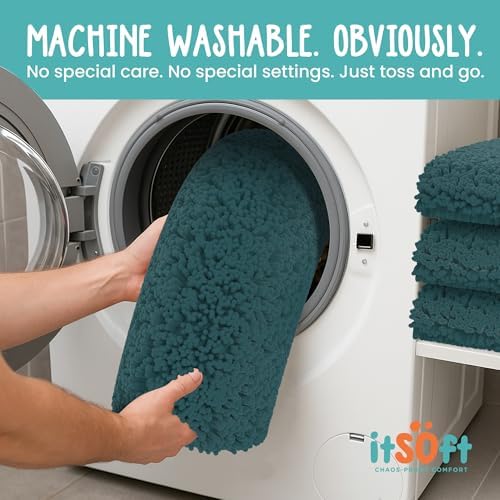 Chenille Bath Mats 22"x14", Plush Absorbent Quick Dry, Soft & Machine Washable, Non Slip Carpet for Bathroom, Thick Bathroom Rugs, Shower Restroom Rug Mat, Alfombras De Bano, Bathrugs