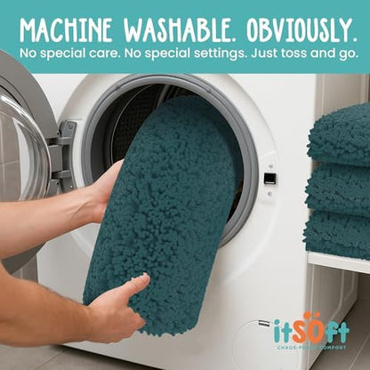 Chenille Bath Mats 25"x18", Plush Absorbent Bath Mats Quick Dry, Soft & Machine Washable, Non Slip Carpet for Bathroom, Thick Bathroom Rugs, Shower Restroom Rug Mat, Alfombras De Bano, Bathrugs