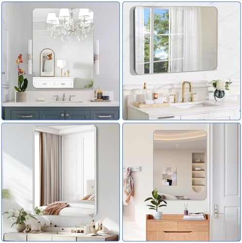 Brushed Nickel Bathroom Mirror for Over Sink, 30" x 40" Framed Rectargular Wall-Mounted Bathroom Mirrors for Vanity, Decorative, Farmhouse, Restroom, Horizontally or Vertically Hanging