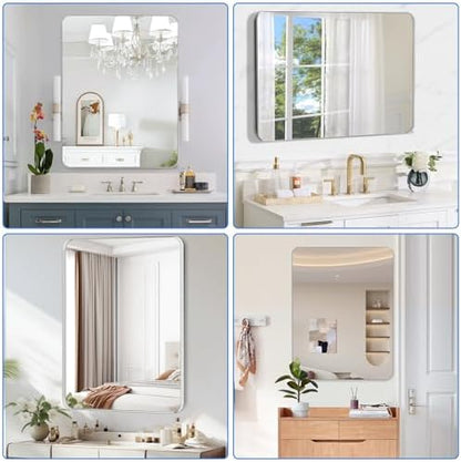 Brushed Nickel Bathroom Mirror for Over Sink, 30" x 40" Framed Rectargular Wall-Mounted Bathroom Mirrors for Vanity, Decorative, Farmhouse, Restroom, Horizontally or Vertically Hanging