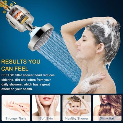 FEELSO Shower Head with Shower Filter, Filtered Shower Head for Hard Water
