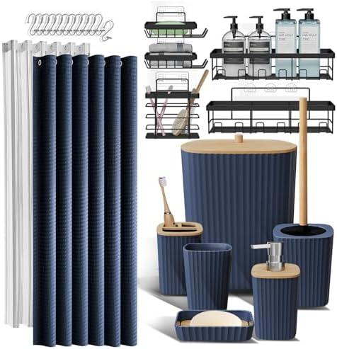 Clara Clark Bathroom Set, Shower Curtain Set and Shower Caddy Hanging