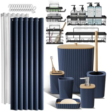 Clara Clark Bathroom Set, Shower Curtain Set and Shower Caddy Hanging