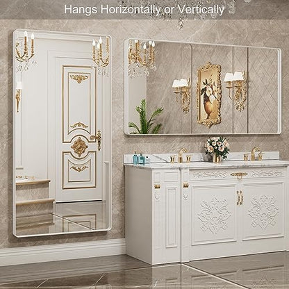 LOAAO White Metal Framed Bathroom Mirror, 72x36 Inch