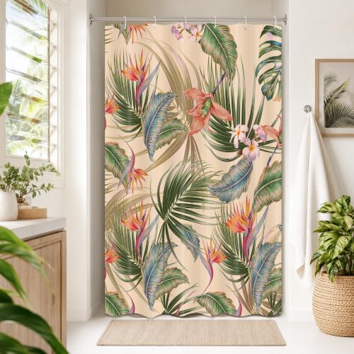 Tropical Shower Curtain, Colourful Leaves Floral Palm Leaf Hawaiian Botanical Plant Bathroom Decor, Waterproof Cloth Fabric Bath Curtain with Hooks 48 x 72 inch