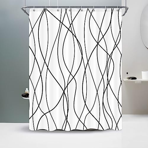 Striped Shower Curtain for Bathroom, White Black, 60" W x 72" L