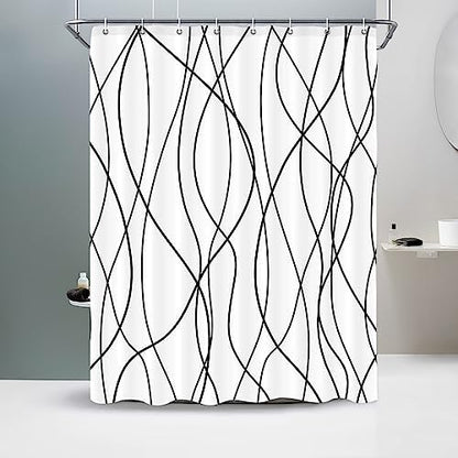 Striped Shower Curtain for Bathroom, White Black, 60" W x 72" L