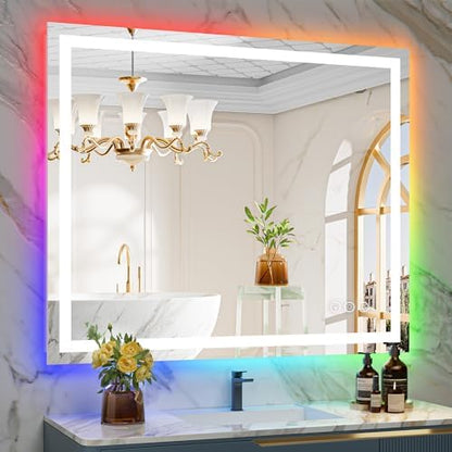 44x36 LED Bathroom Mirror with Lights, RGB Backlit Lighted Mirror