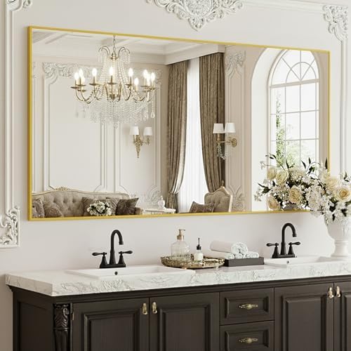 FICTOR Bathroom Vanity Mirror for Over Sink, 60" x 36", Gold