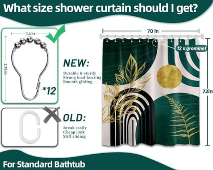 Emerald Green and Gold Shower Curtain, 72x72 in, Mid Century Modern