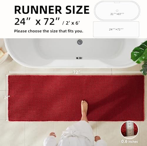 TYUU Waffle Runner Rug Bathroom, Long Boho Bath Mat, 72x24 Burgundy