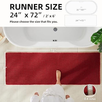 TYUU Waffle Runner Rug Bathroom, Long Boho Bath Mat, 72x24 Burgundy