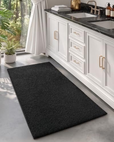 Color&Geometry Bathroom Runner Non Slip, 24"x43" Black Bath Runner Rug, Absorbent, Soft, Washable, Microfiber Bath Mat Bathroom Carpet